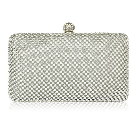 silver metallic box clutch|silver beaded clutch evening bag.